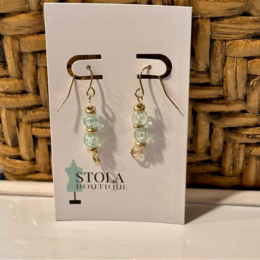 Beautiful Aqua and Gold Dangle Earrings - Picture 6 of 9